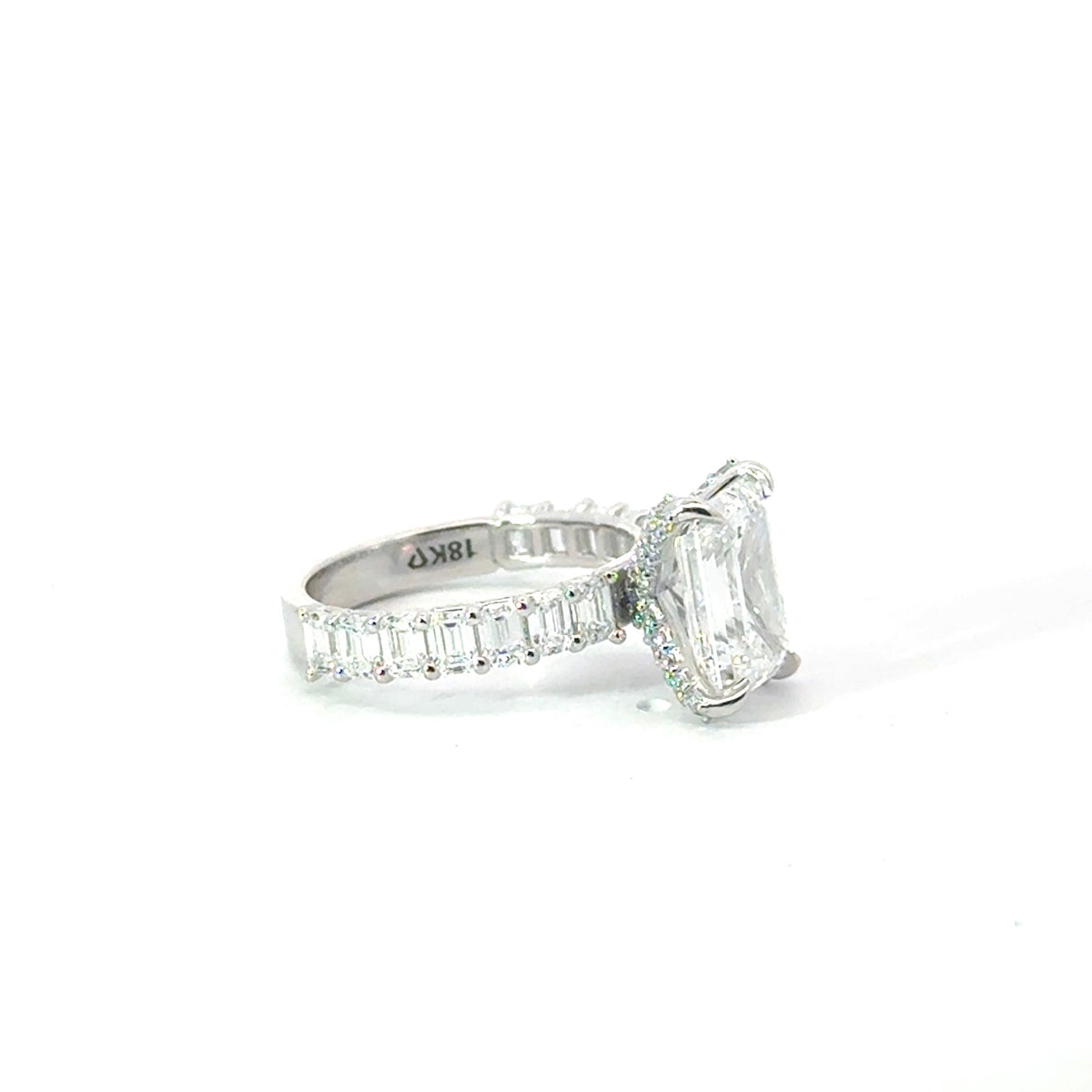 Lab Emerald Cut with Emerald Cut Shank and Diamond Prongs- Choice of 1.00ct / 1.50ct / 2.00ct or 2.50ct