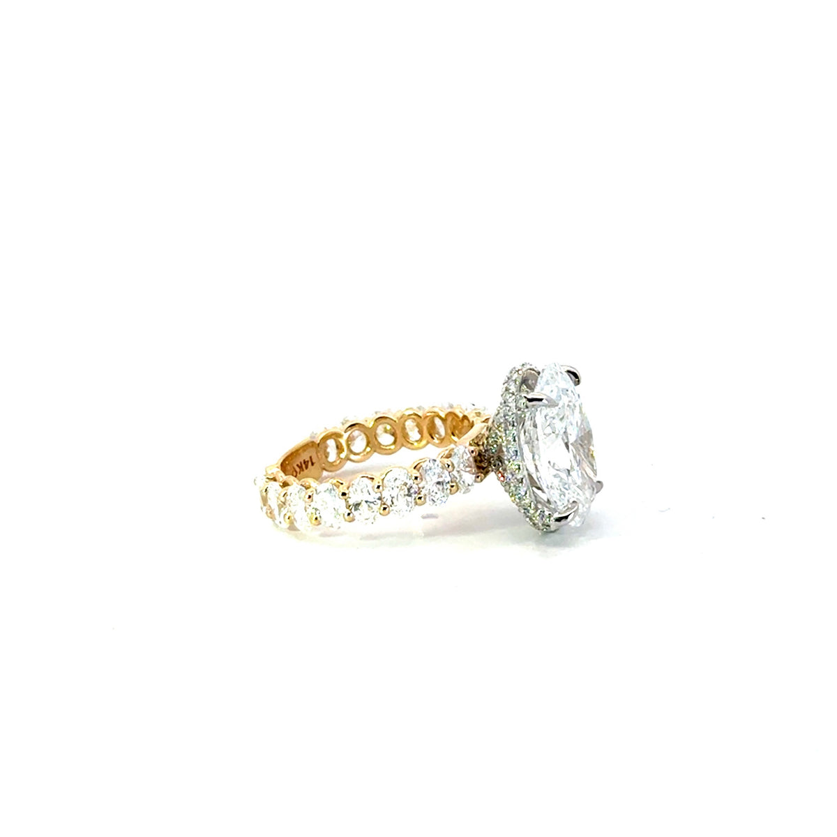 Oval Cut Lab Diamond - Oval Cut Shank with Reverse Halo and Diamond Prongs- Choice of 3.00ct/ 4.00ct / 5.00ct or 6.00ct