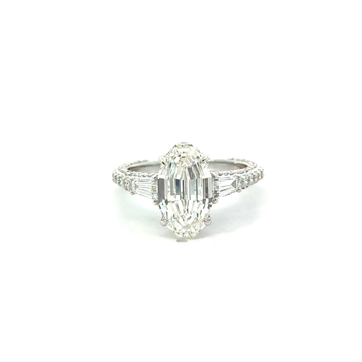 Step-Cut Oval Lab Diamond - Diamond Encrusted Italian Pave Shank with Tapered Baguettes - Choice of 2.00ct / 3.00ct / 4.00ct or 5.00ct