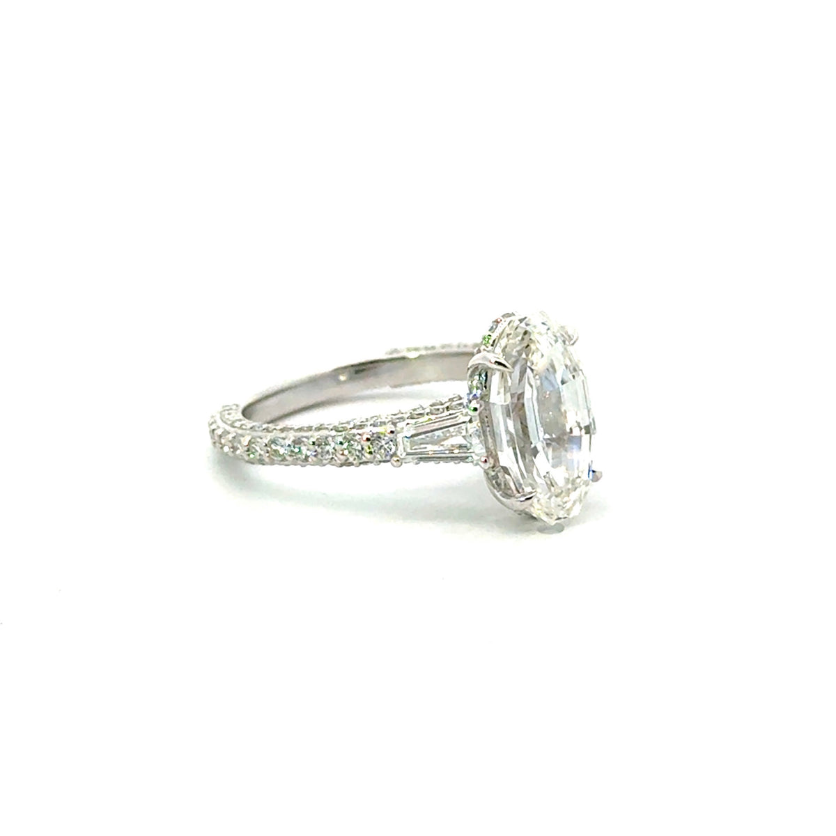 Step-Cut Oval Lab Diamond - Diamond Encrusted Italian Pave Shank with Tapered Baguettes - Choice of 2.00ct / 3.00ct / 4.00ct or 5.00ct