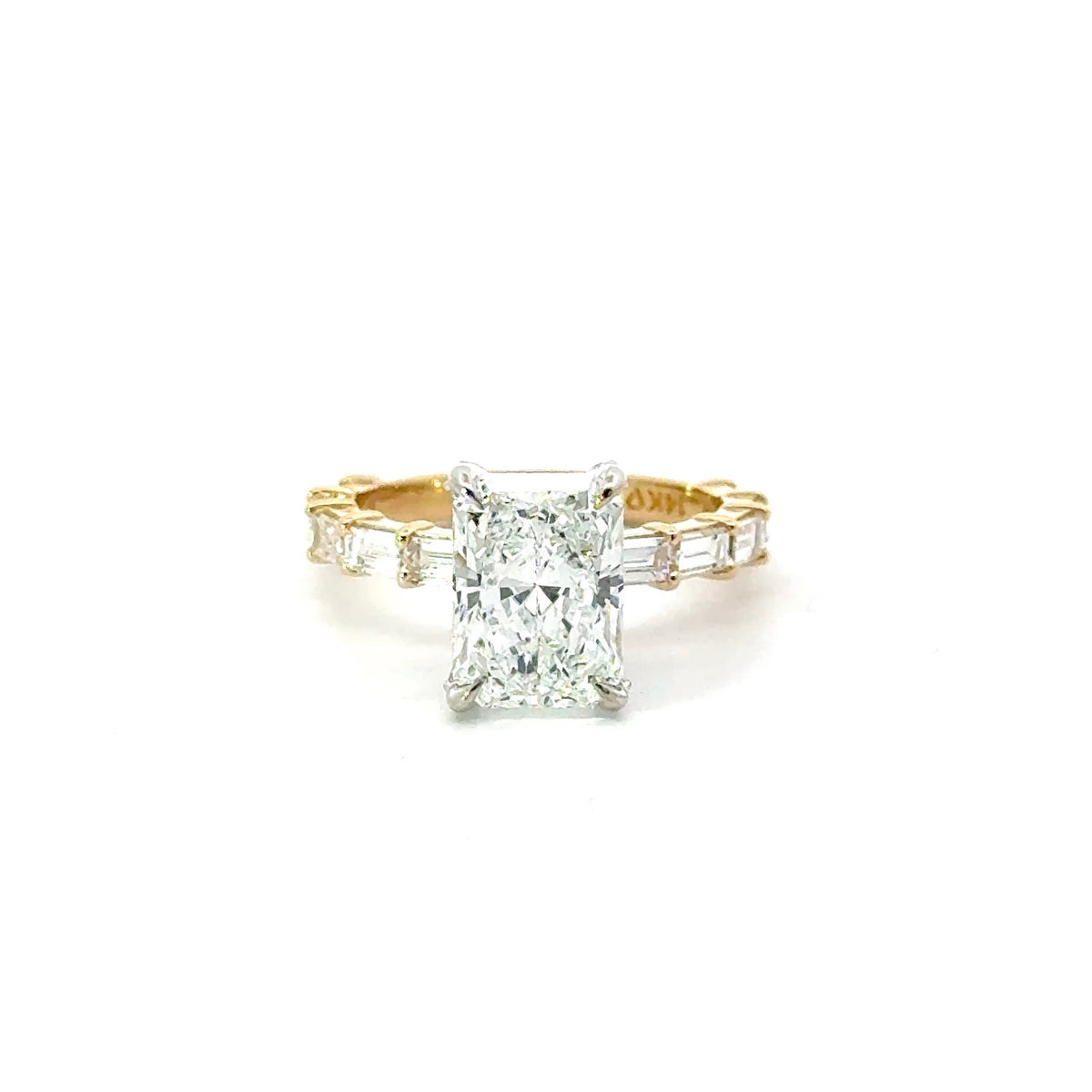Radiant Cut Lab Diamond- Straight Baguette and Diamond Encrusted Prongs- Choice of 2.00ct / 3.00ct / 4.00ct or 5.00ct