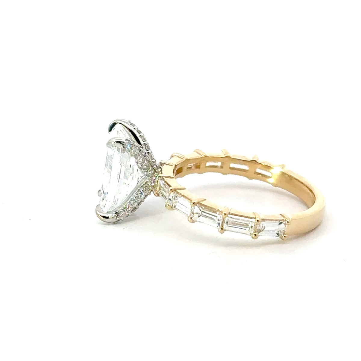 Radiant Cut Lab Diamond- Straight Baguette and Diamond Encrusted Prongs- Choice of 2.00ct / 3.00ct / 4.00ct or 5.00ct
