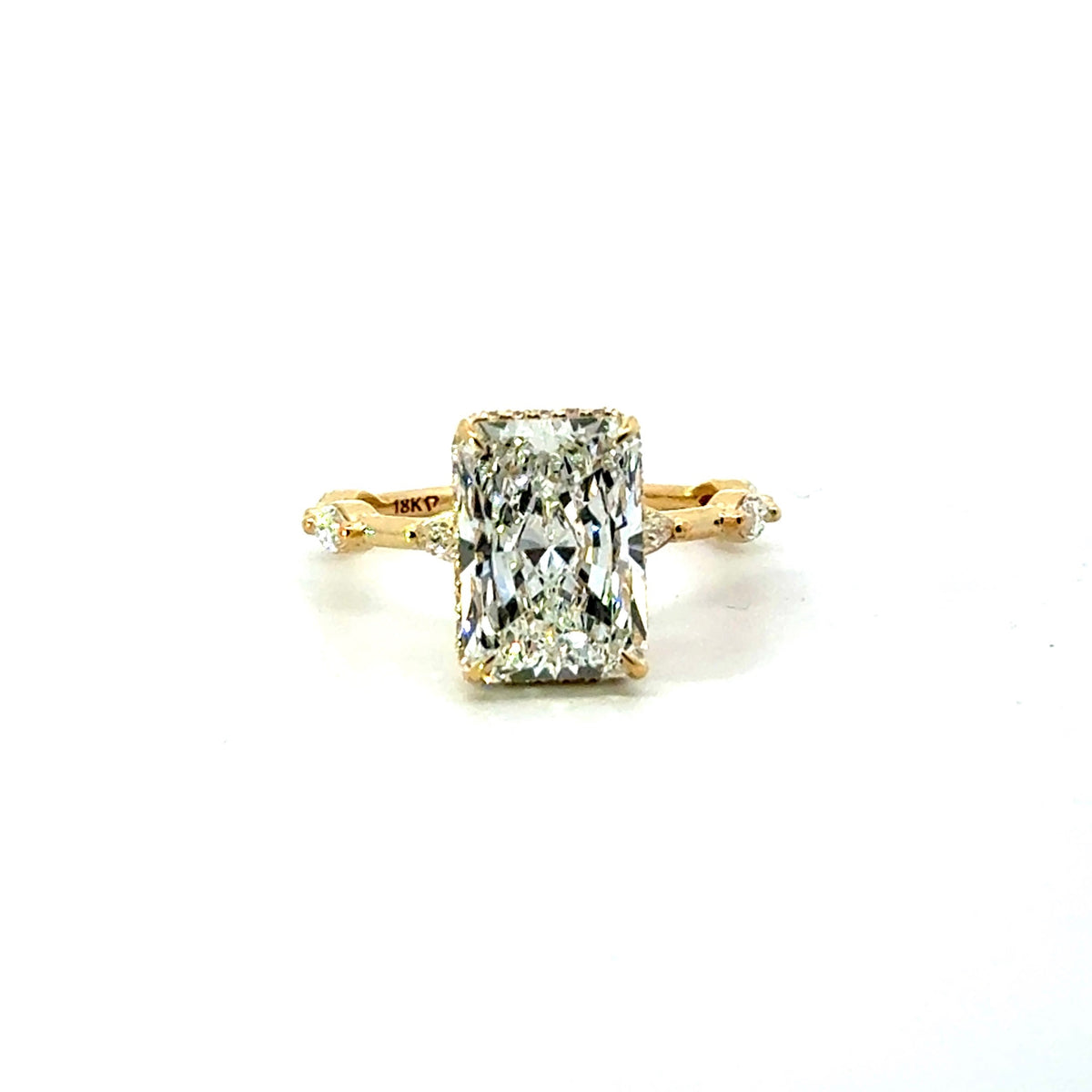Radiant Cut Lab Diamond - Spaced-Out Marquise Shank with Reverse Halo- Choice of 2.00ct / 3.00ct / 4.00ct or 5.00ct