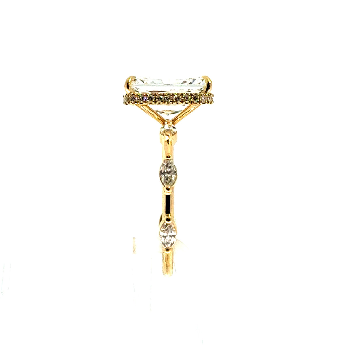 Radiant Cut Lab Diamond - Spaced-Out Marquise Shank with Reverse Halo- Choice of 2.00ct / 3.00ct / 4.00ct or 5.00ct