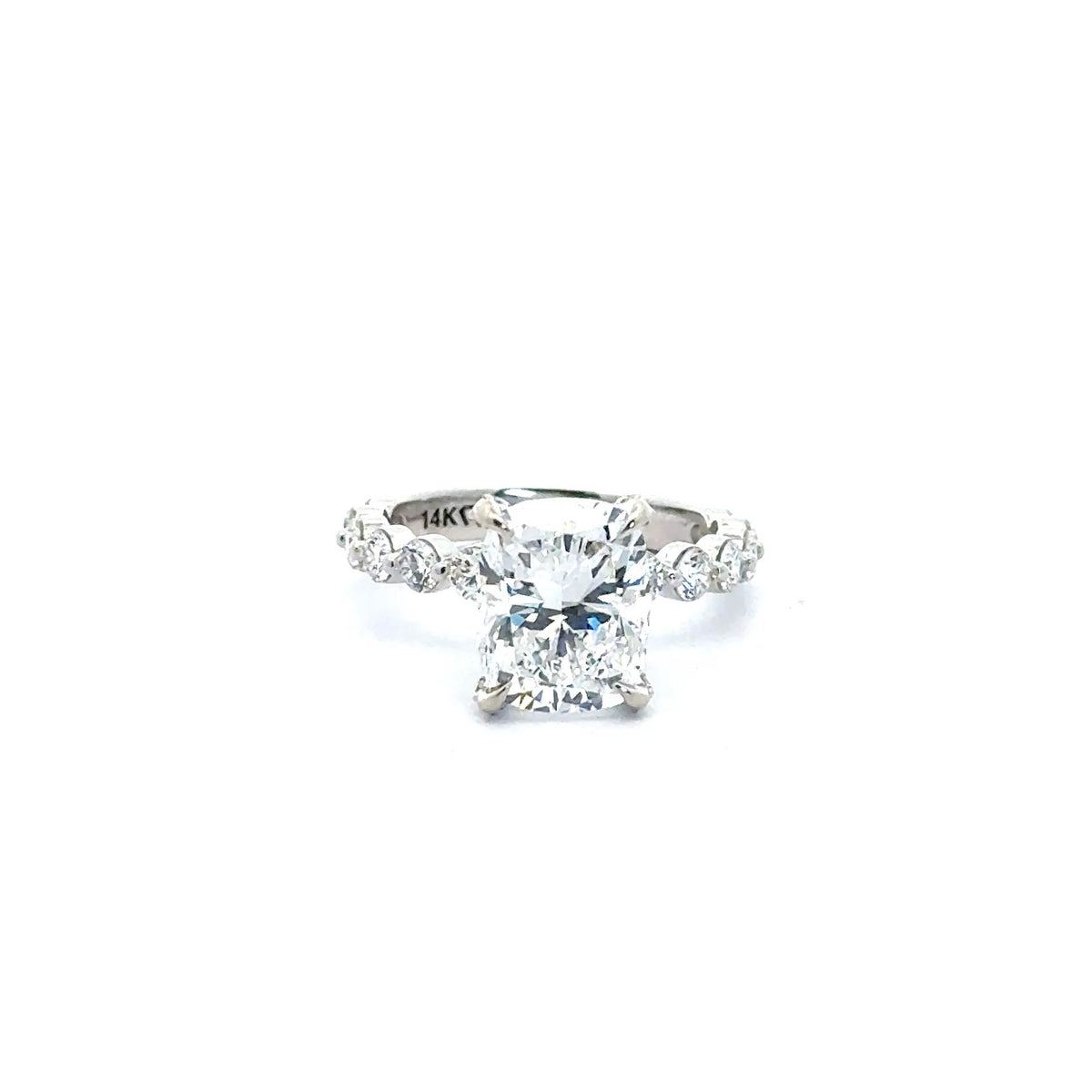 Elongated Cushion Lab Diamond - Shared Bead Shank with Diamond Encrusted Prongs / Choice of 2.00ct / 3.00ct / 4.00ct or 5.00ct