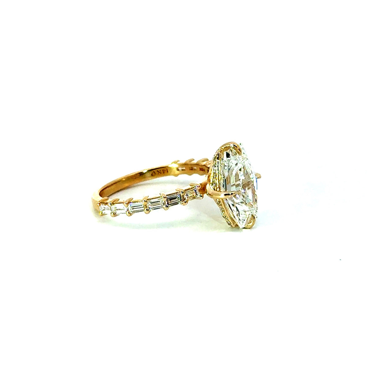 Lozenge Cut Lab Diamond - Straight Baguette Shank with Reverse Halo - Choice of 2.00ct / 3.00ct / 4.00ct or 5.00ct