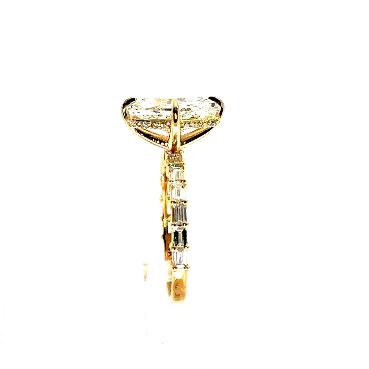 Lozenge Cut Lab Diamond - Straight Baguette Shank with Reverse Halo - Choice of 2.00ct / 3.00ct / 4.00ct or 5.00ct
