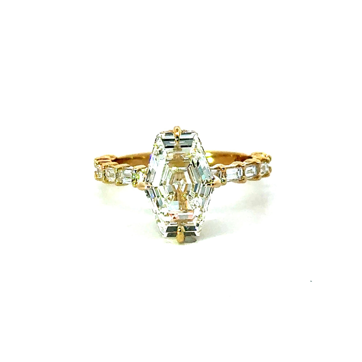 Lozenge Cut Lab Diamond - Straight Baguette Shank with Reverse Halo - Choice of 2.00ct / 3.00ct / 4.00ct or 5.00ct