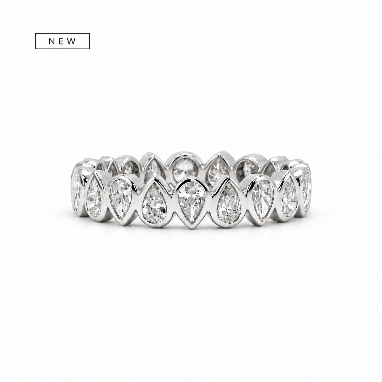 Alternating pear bezel ladies diamond wedding band in gold – view 1 of 2
