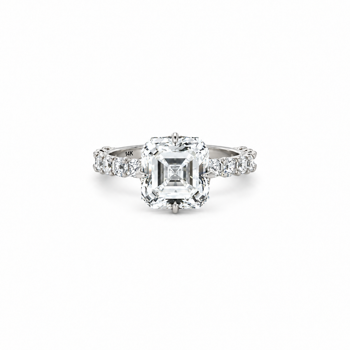 Asscher lab diamond engagement ring, illusion setting & reverse halo – view 1 of 3