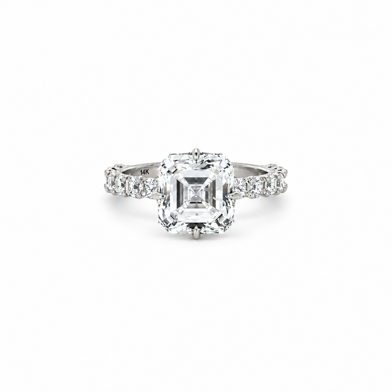 Asscher lab diamond engagement ring, illusion setting & reverse halo – view 1 of 3