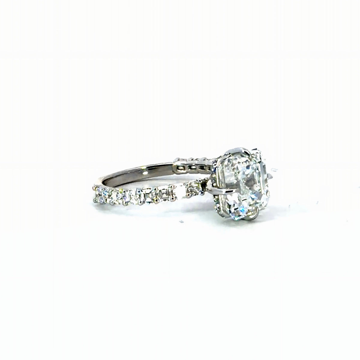 Asscher natural diamond engagement ring, illusion setting & reverse halo – view 3 of 3