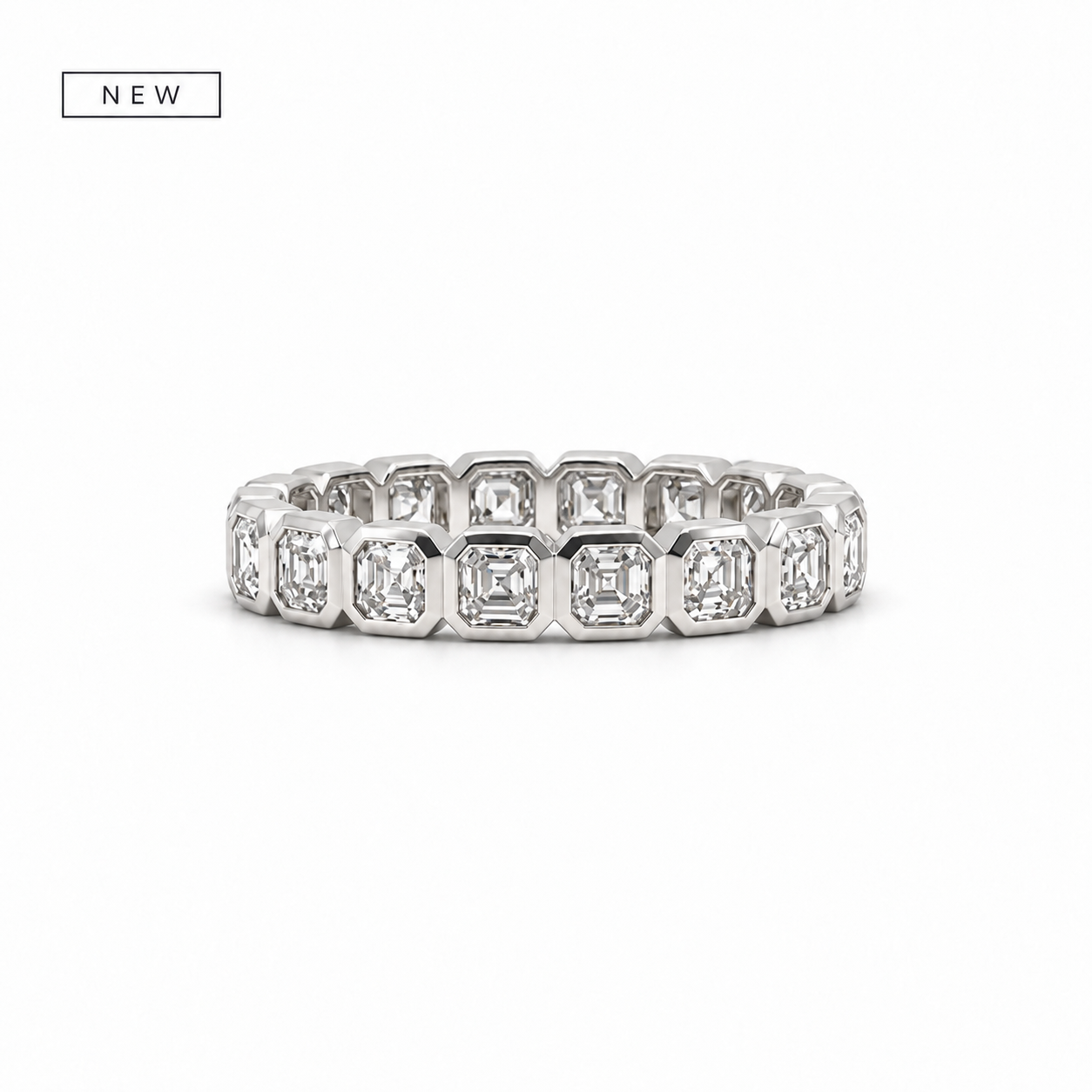 Asscher cut bezel ladies diamond wedding band in gold – view 1 of 2