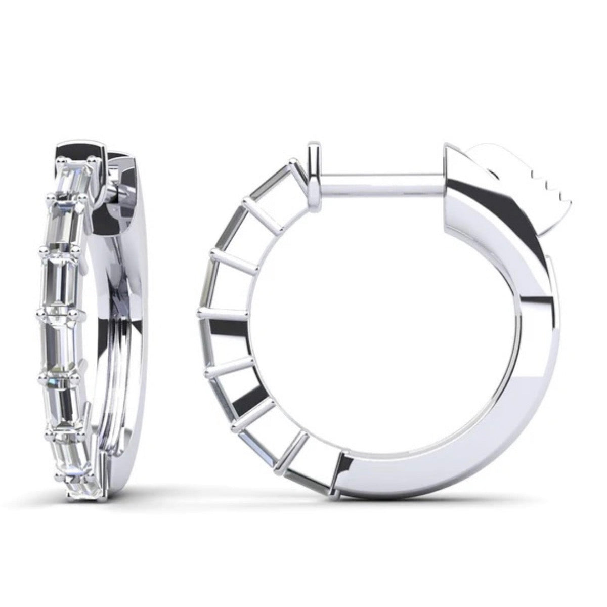 Baguette Cut Huggie Diamond Hoops- Choice of Natural or Lab Diamonds -.42ct Total Weight - Lab or Natural Diamond