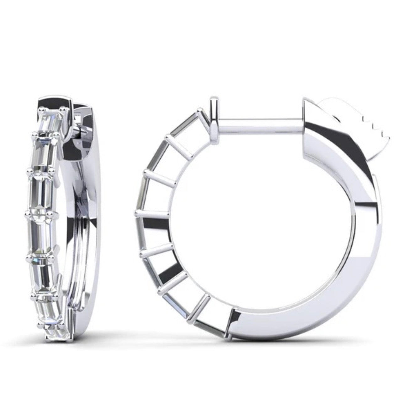 Baguette Cut Huggie Diamond Hoops- Choice of Natural or Lab Diamonds -.42ct Total Weight - Lab or Natural Diamond