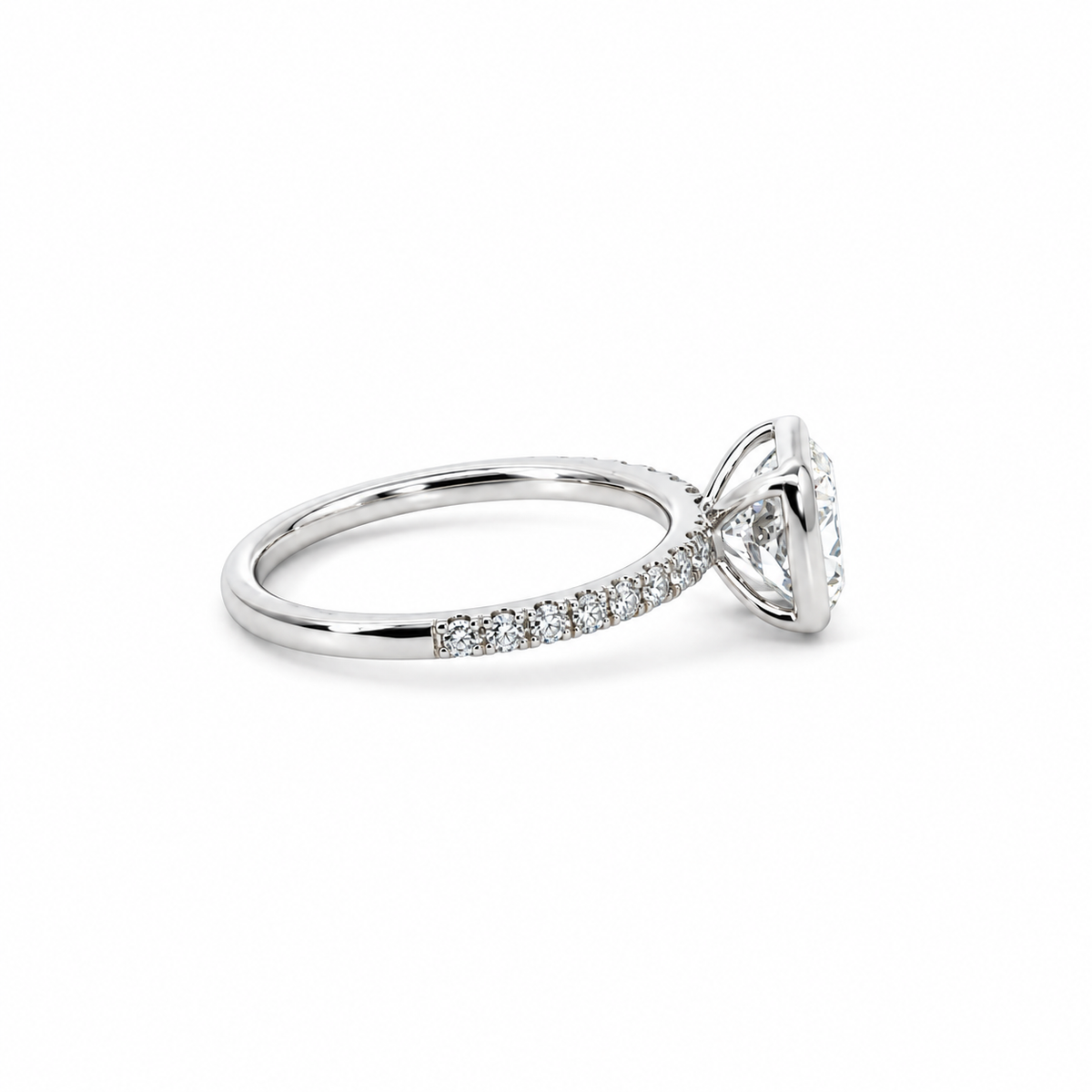 Bezel Elongated Cushion Cut Lab Diamond | Italian Pave Shank | 1/2 Eternity | 1.00ct to 7.00ct - Engagement Ring