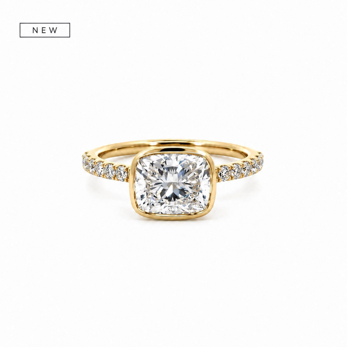 Bezel Elongated Cushion Cut Lab Diamond | Italian Pave Shank | 1/2 Eternity | 1.00ct to 7.00ct - Engagement Ring