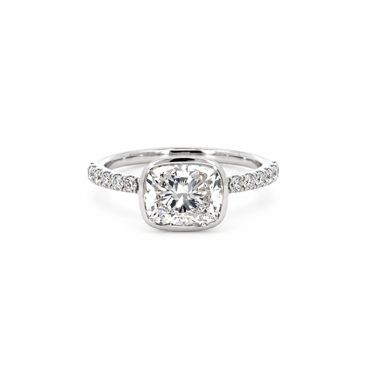 Bezel Elongated Cushion Cut Lab Diamond | Italian Pave Shank | 1/2 Eternity | 1.00ct to 7.00ct - Engagement Ring