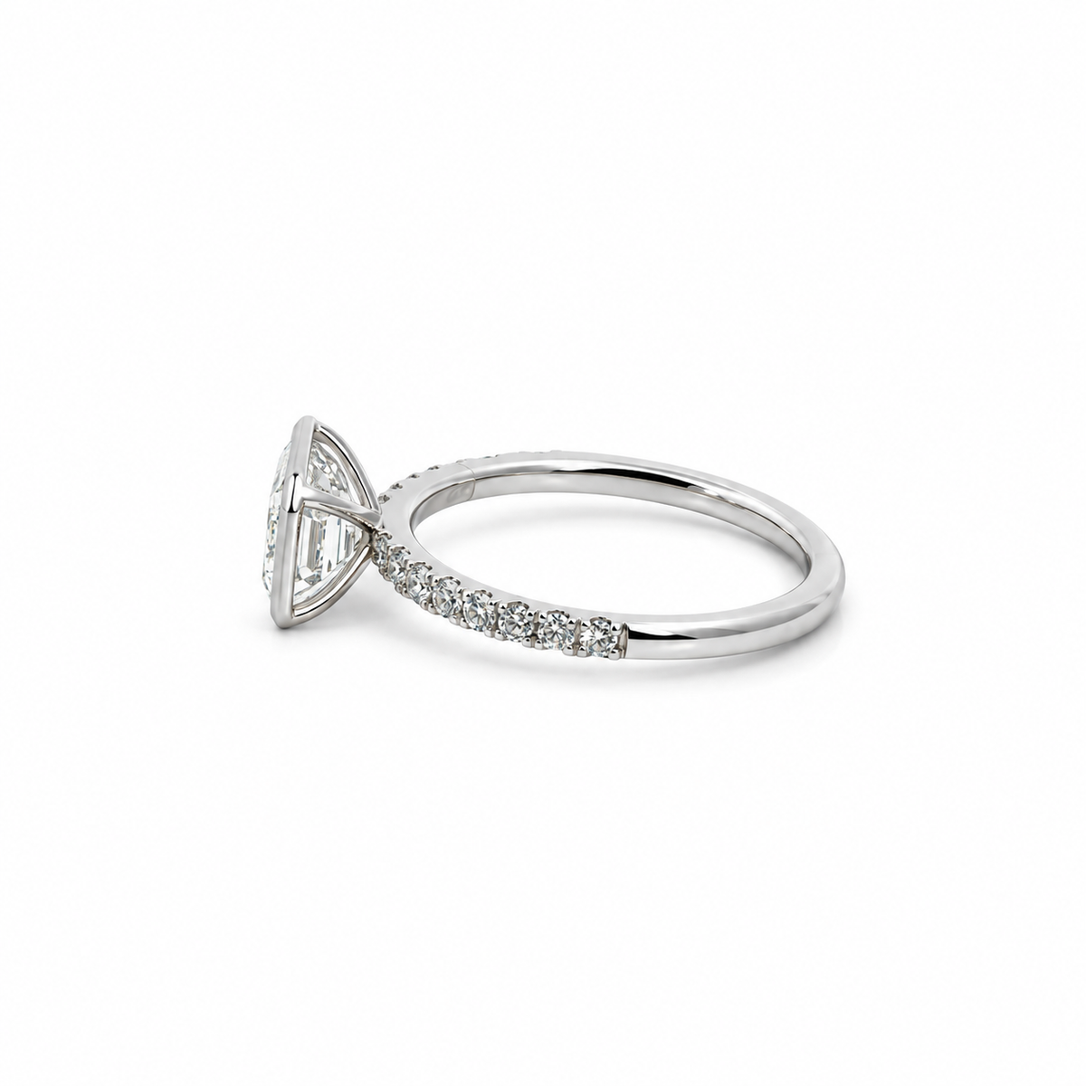 Bezel Emerald Cut Lab Diamond | Italian Pave Shank | 1/2 Eternity | 1.00ct to 7.00ct - Engagement Ring