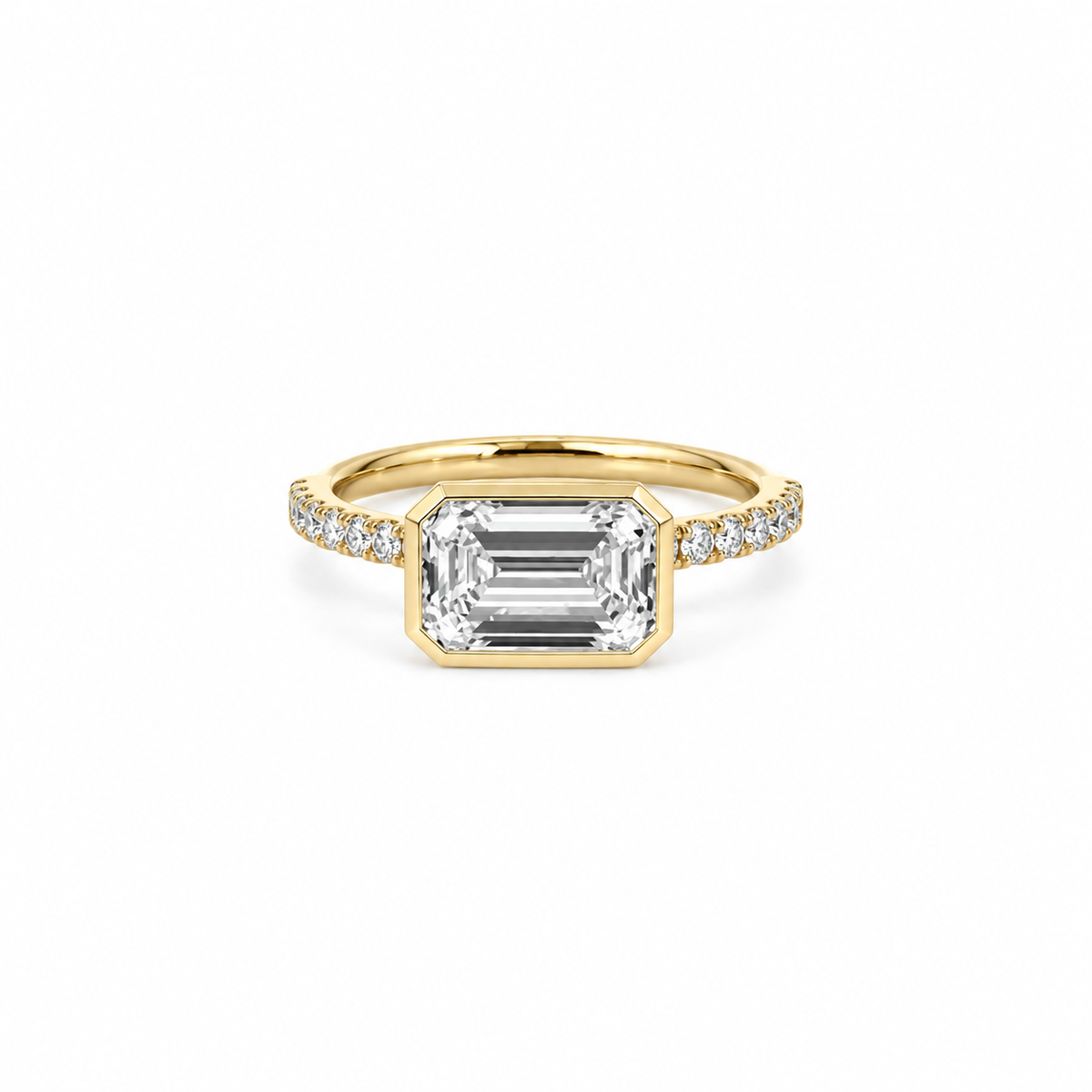Bezel Emerald Cut Lab Diamond | Italian Pave Shank | 1/2 Eternity | 1.00ct to 7.00ct - Engagement Ring