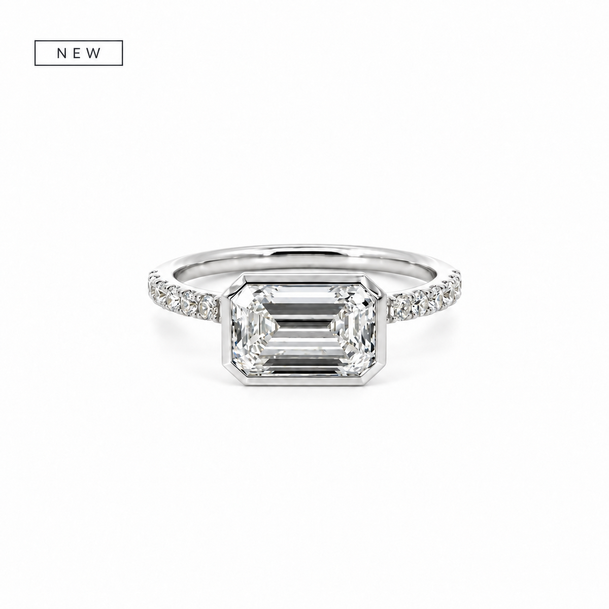 Bezel Emerald Cut Lab Diamond | Italian Pave Shank | 1/2 Eternity | 1.00ct to 7.00ct - Engagement Ring