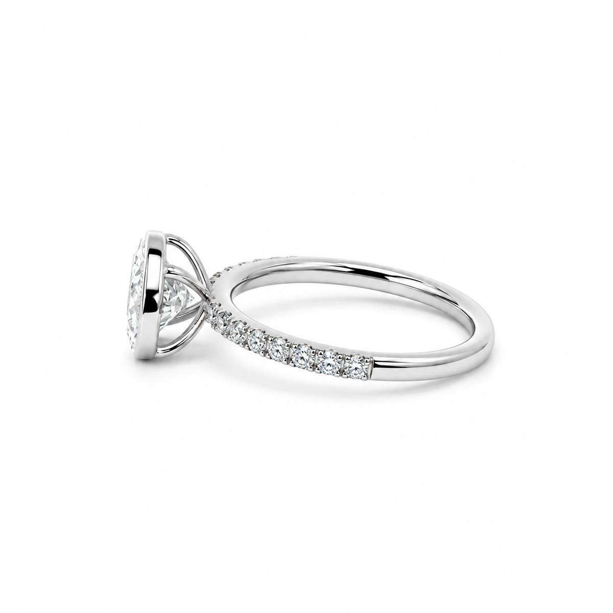 Bezel Oval Cut Lab Diamond | Italian Pave Shank | 1/2 Eternity | 1.00ct to 7.00ct - Engagement Ring