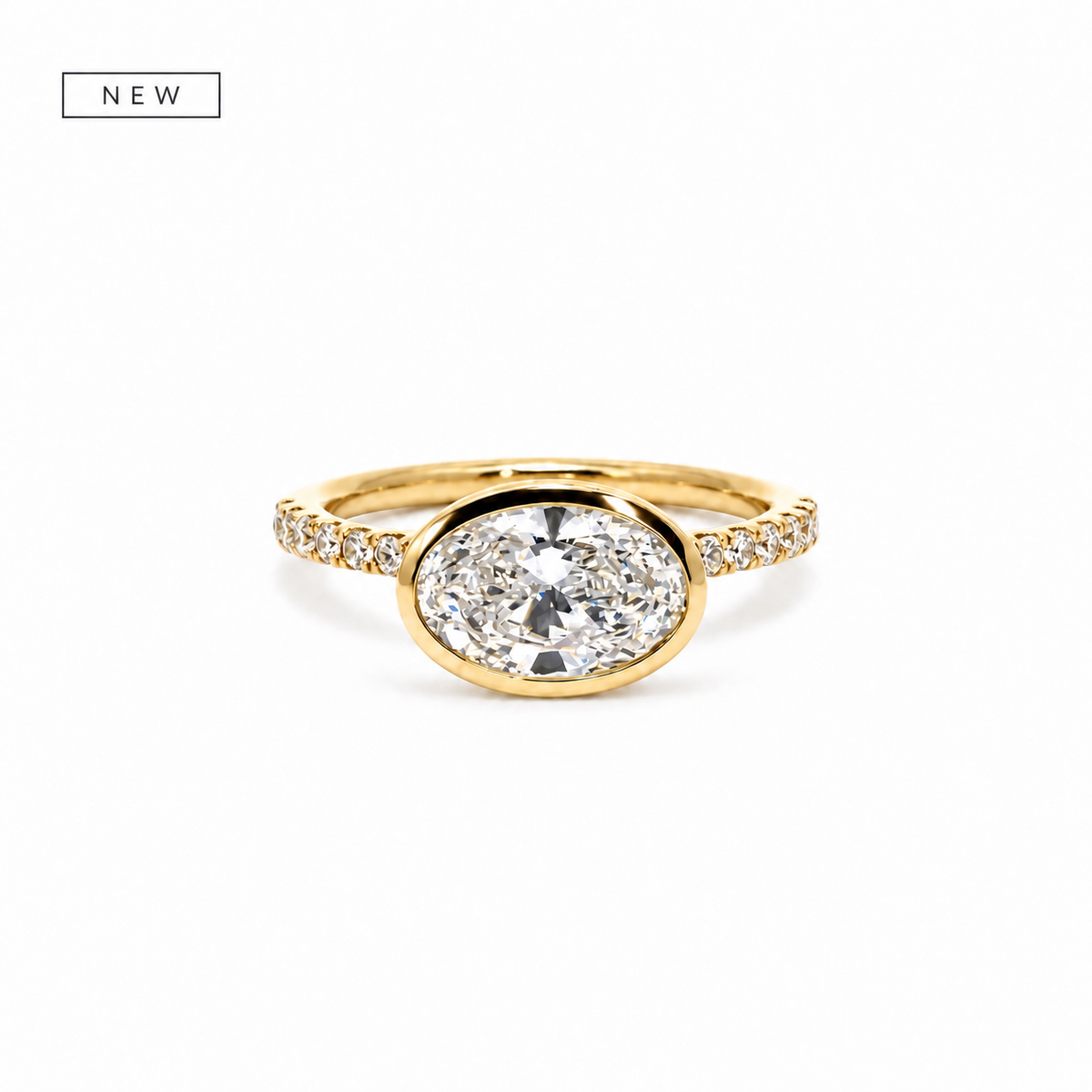 Bezel Oval Cut Lab Diamond | Italian Pave Shank | 1/2 Eternity | 1.00ct to 7.00ct - Engagement Ring