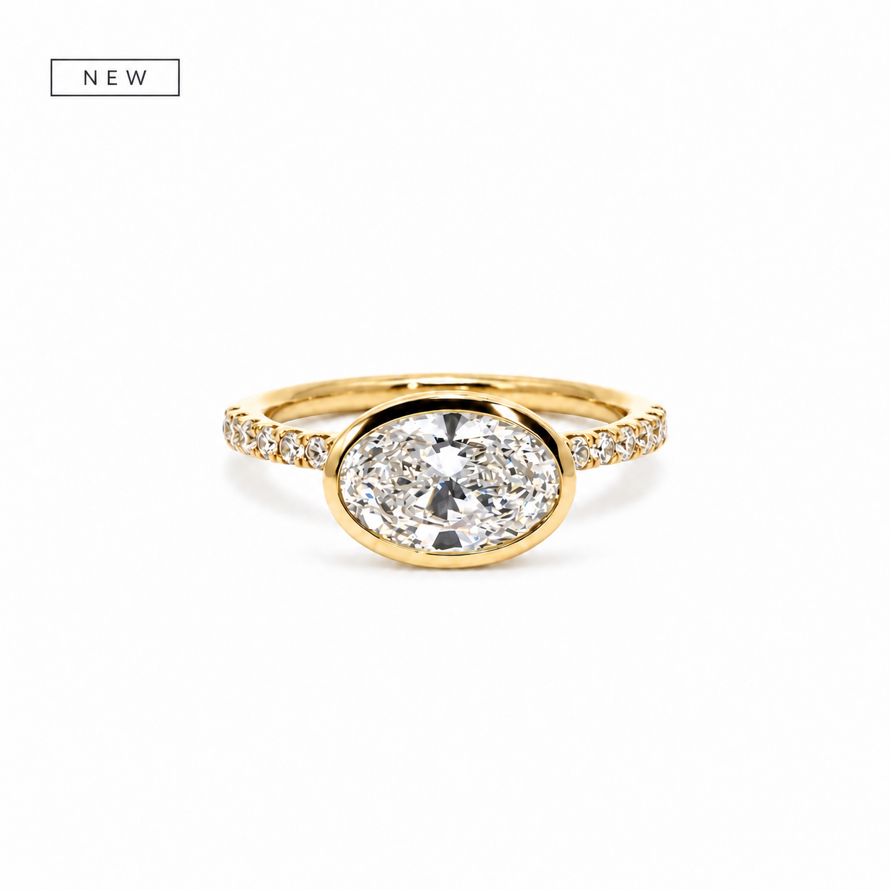 Bezel oval lab diamond engagement ring, Italian pavé half-eternity shank – view 1 of 3