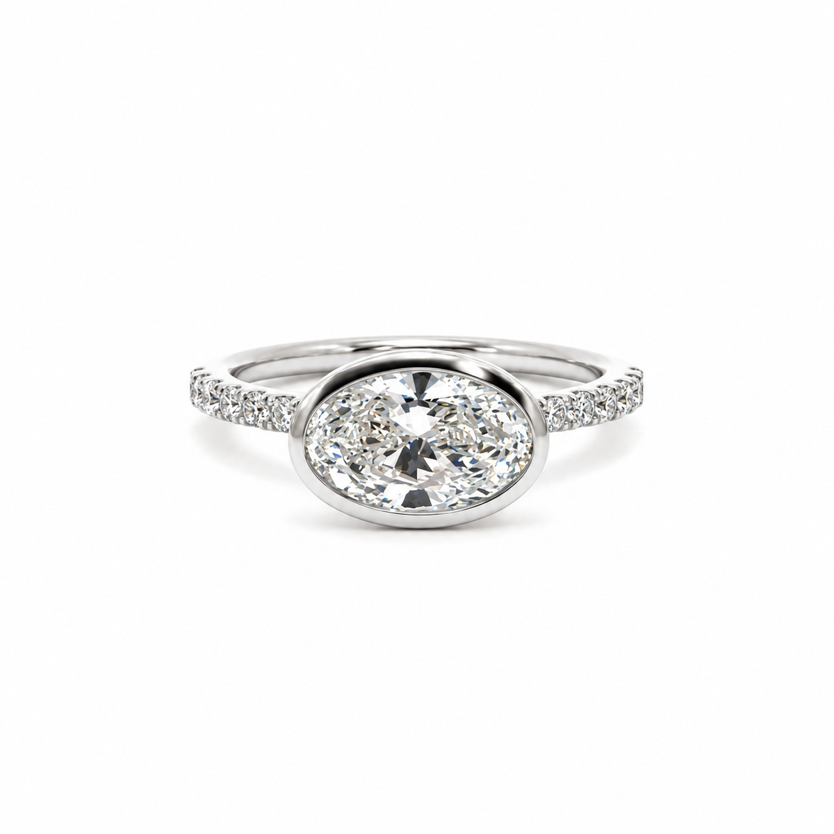 Bezel Oval Cut Lab Diamond | Italian Pave Shank | 1/2 Eternity | 1.00ct to 7.00ct - Engagement Ring