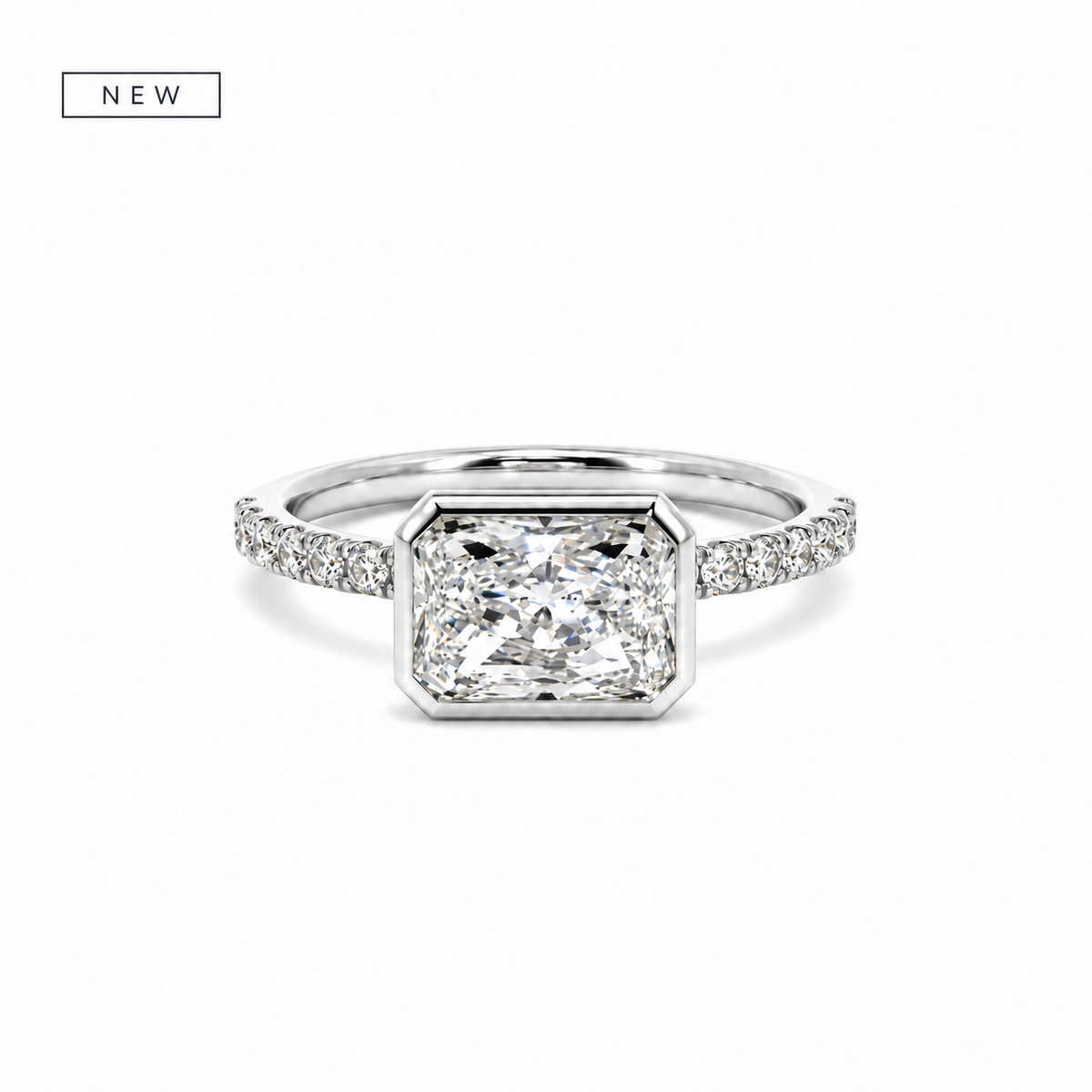 Bezel Radiant Cut Lab Diamond | Italian Pave Shank | 1/2 Eternity | 1.00ct to 7.00ct - Engagement Ring