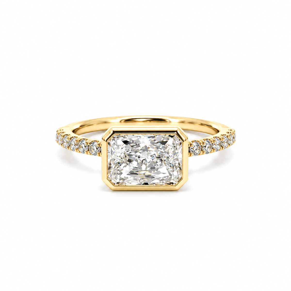 Bezel Radiant Cut Lab Diamond | Italian Pave Shank | 1/2 Eternity | 1.00ct to 7.00ct - Engagement Ring