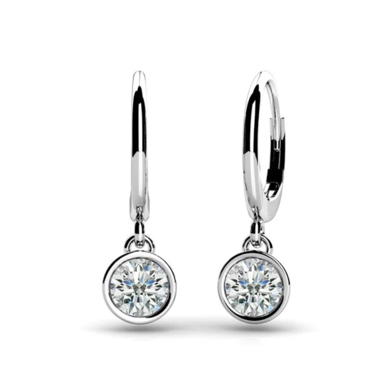 Lab Diamond Bezel Set Prong Diamond Drop Earrings- Choice of White Gold or Yellow Gold -.24ct to 2.00ct Total Weight