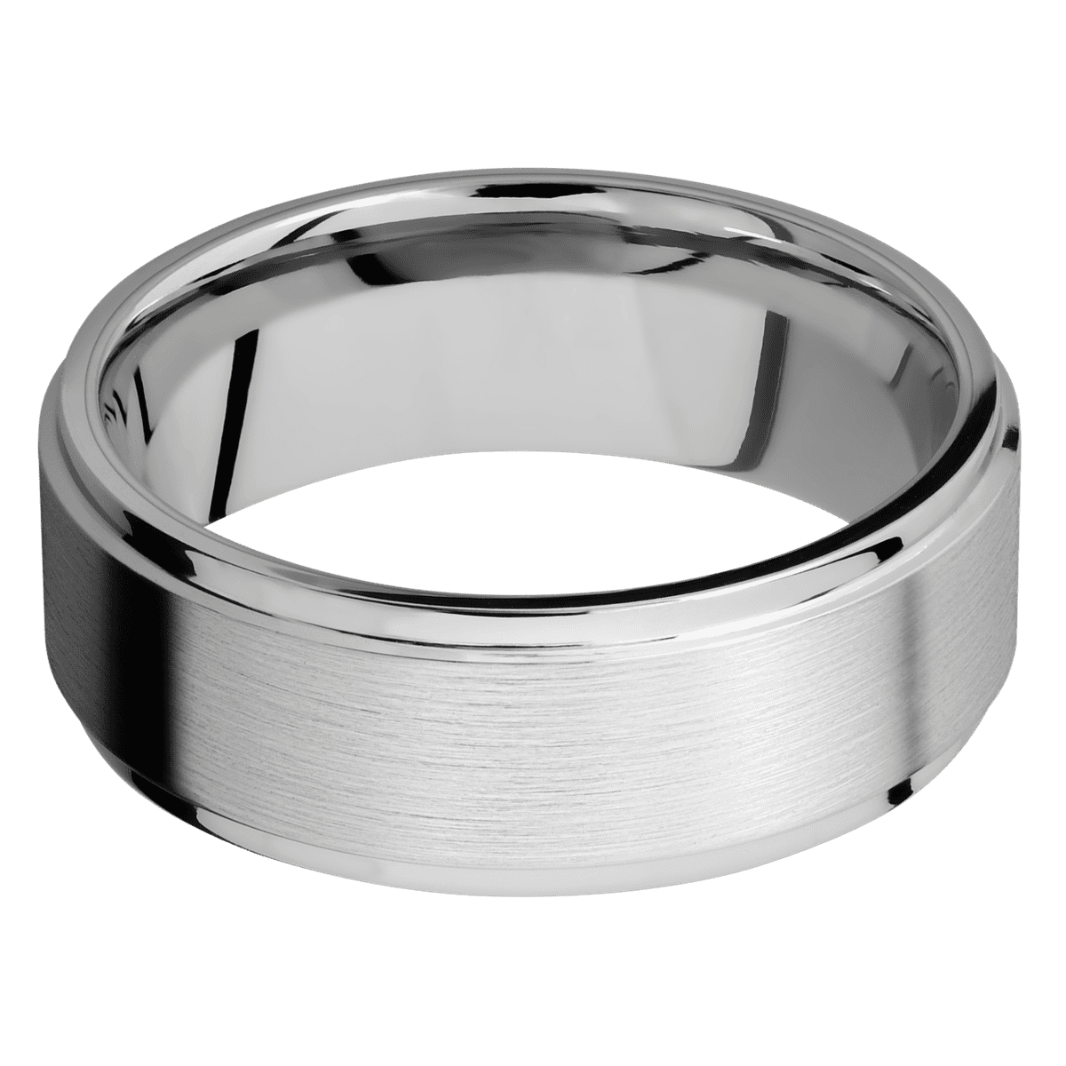 Cobalt Chrome + Satin Polish Finish + 14K White Gold - 8 mm wide Flat Grooved Edges Cobalt Chrome band featuring a 14K
