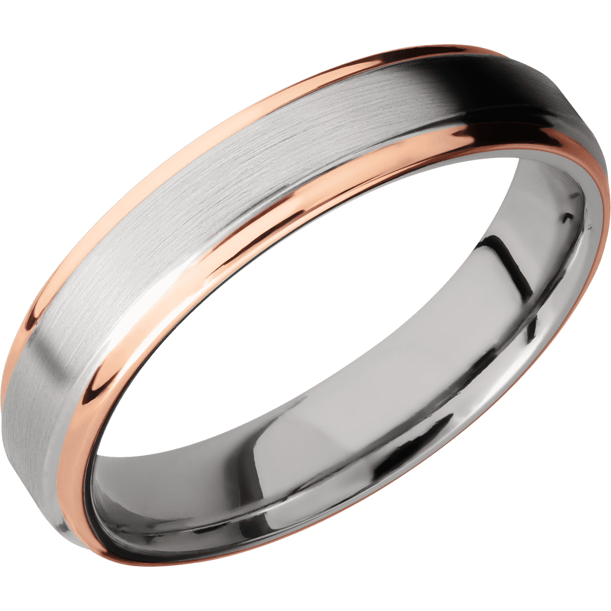 Cobalt Chrome + Satin Polish Finish - 5 mm wide/Flat Grooved Edges/Cobalt Chrome band with two 1 mm Edge inlays of 14K