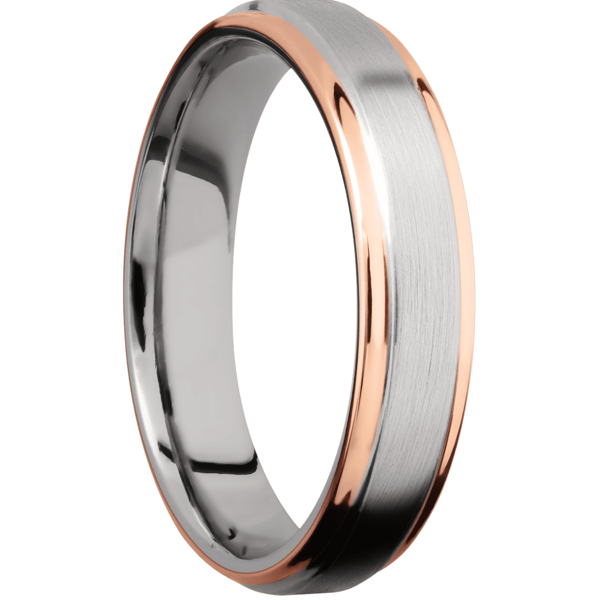 Cobalt Chrome + Satin Polish Finish - 5 mm wide/Flat Grooved Edges/Cobalt Chrome band with two 1 mm Edge inlays of 14K