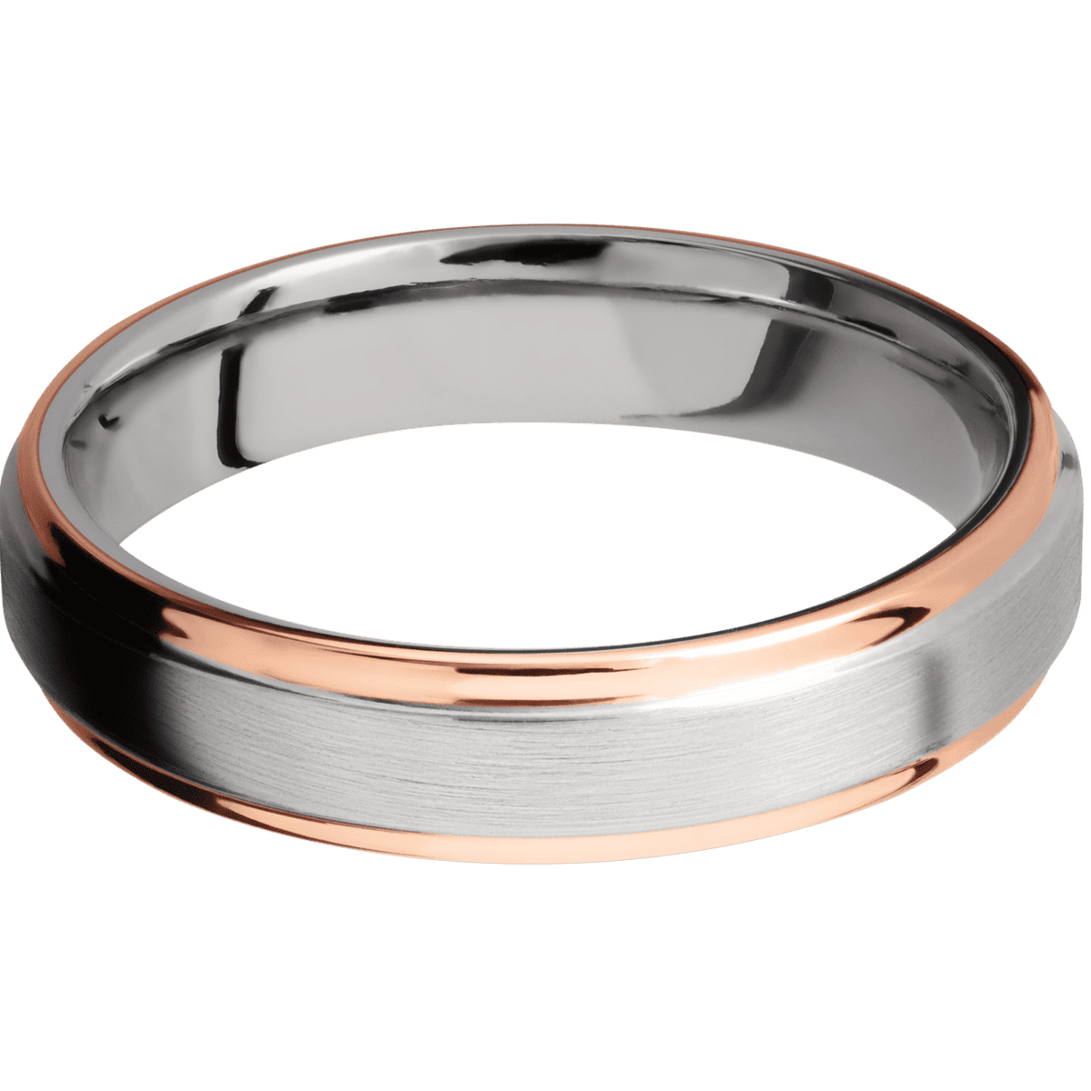 Cobalt Chrome + Satin Polish Finish - 5 mm wide/Flat Grooved Edges/Cobalt Chrome band with two 1 mm Edge inlays of 14K