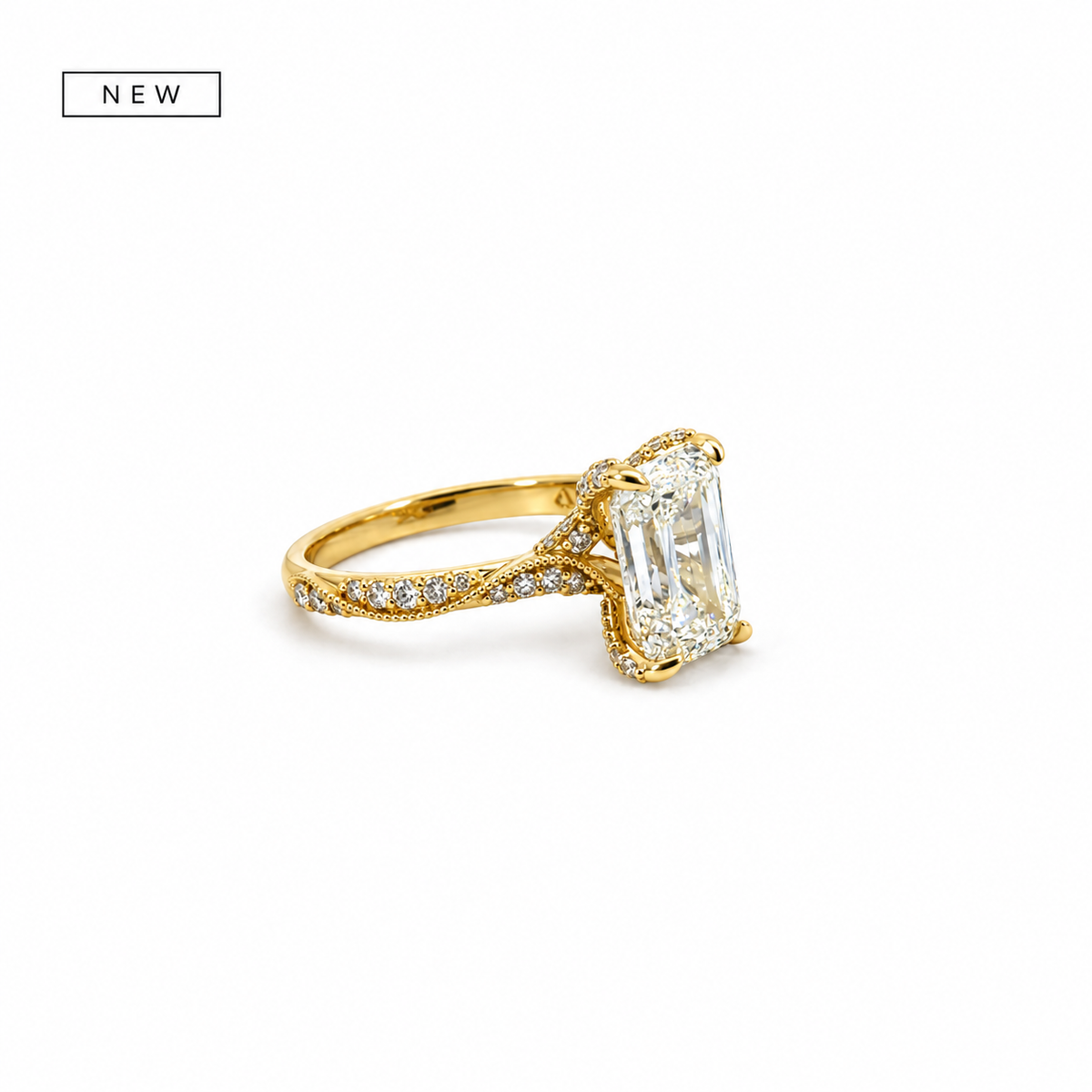 Criss-cut lab diamond engagement ring, 2.00mm vintage swirl pave shank with diamond criss-cross prongs – view 4 of 4