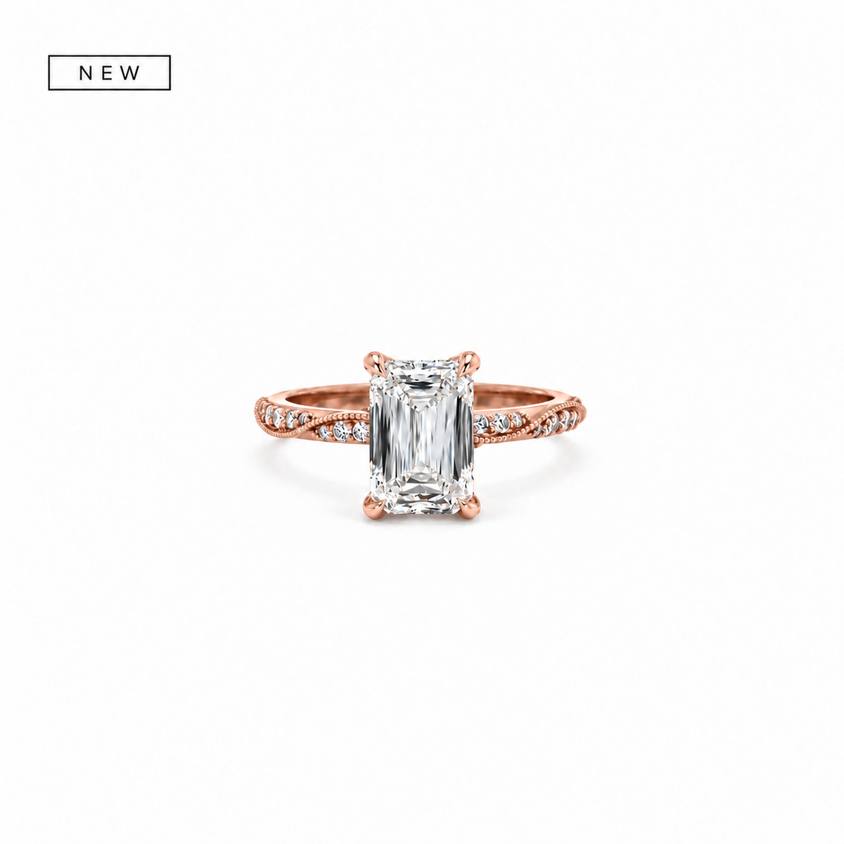 Criss-cut lab diamond engagement ring, 2.00mm vintage swirl pave shank with diamond criss-cross prongs – view 2 of 4