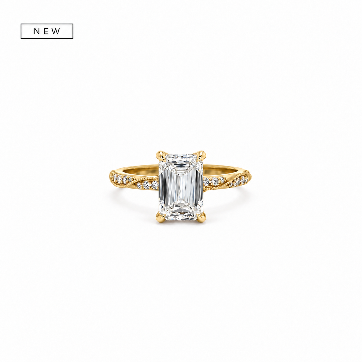Criss-cut lab diamond engagement ring, 2.00mm vintage swirl pave shank with diamond criss-cross prongs – view 1 of 4