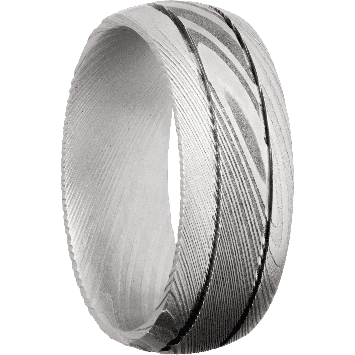 Damascus + Acid Bead Finish - 8 mm wide Domed with two accent grooves Damascus band. - Custom