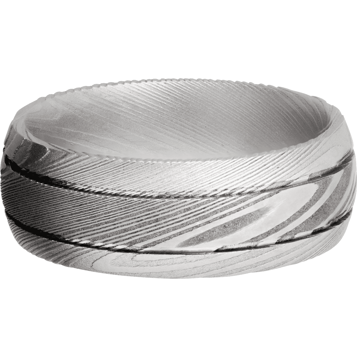 Damascus + Acid Bead Finish - 8 mm wide Domed with two accent grooves Damascus band. - Custom