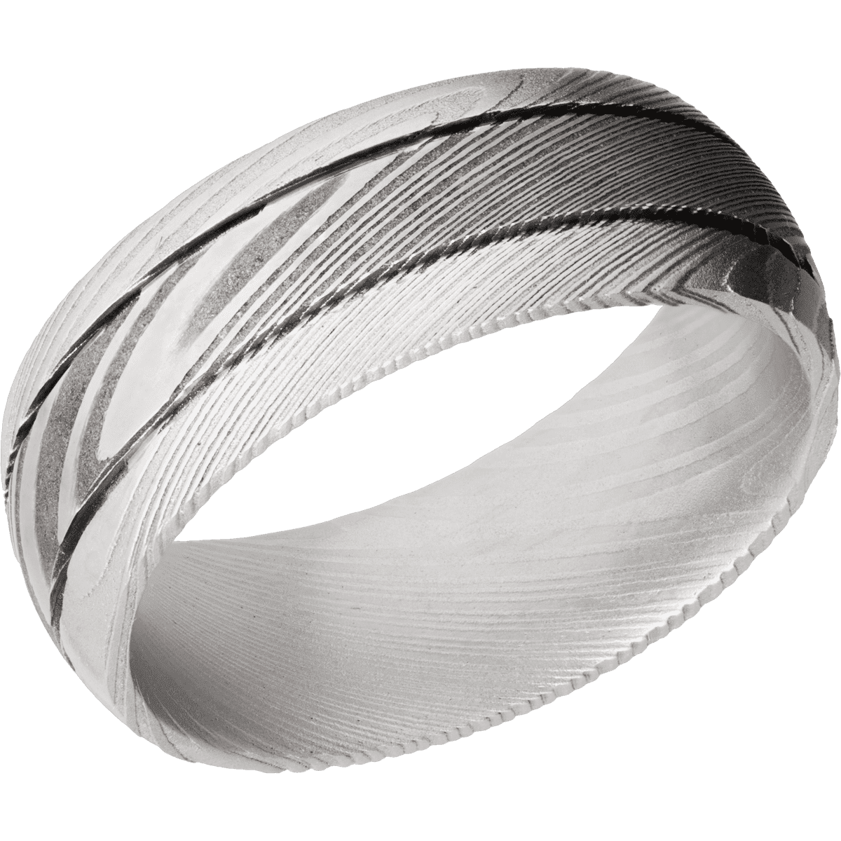Damascus + Acid Bead Finish - 8 mm wide Domed with two accent grooves Damascus band. - Custom