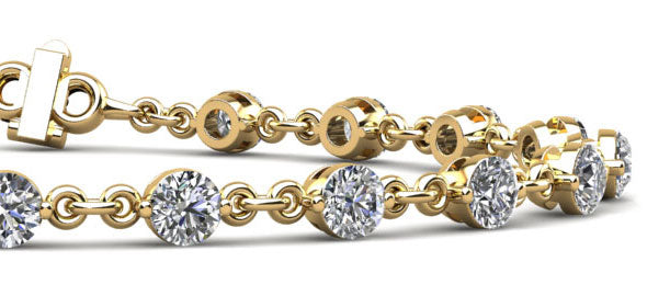 Diamond and chain link bracelet in 14KT gold, round diamonds between polished links – view 4 of 4
