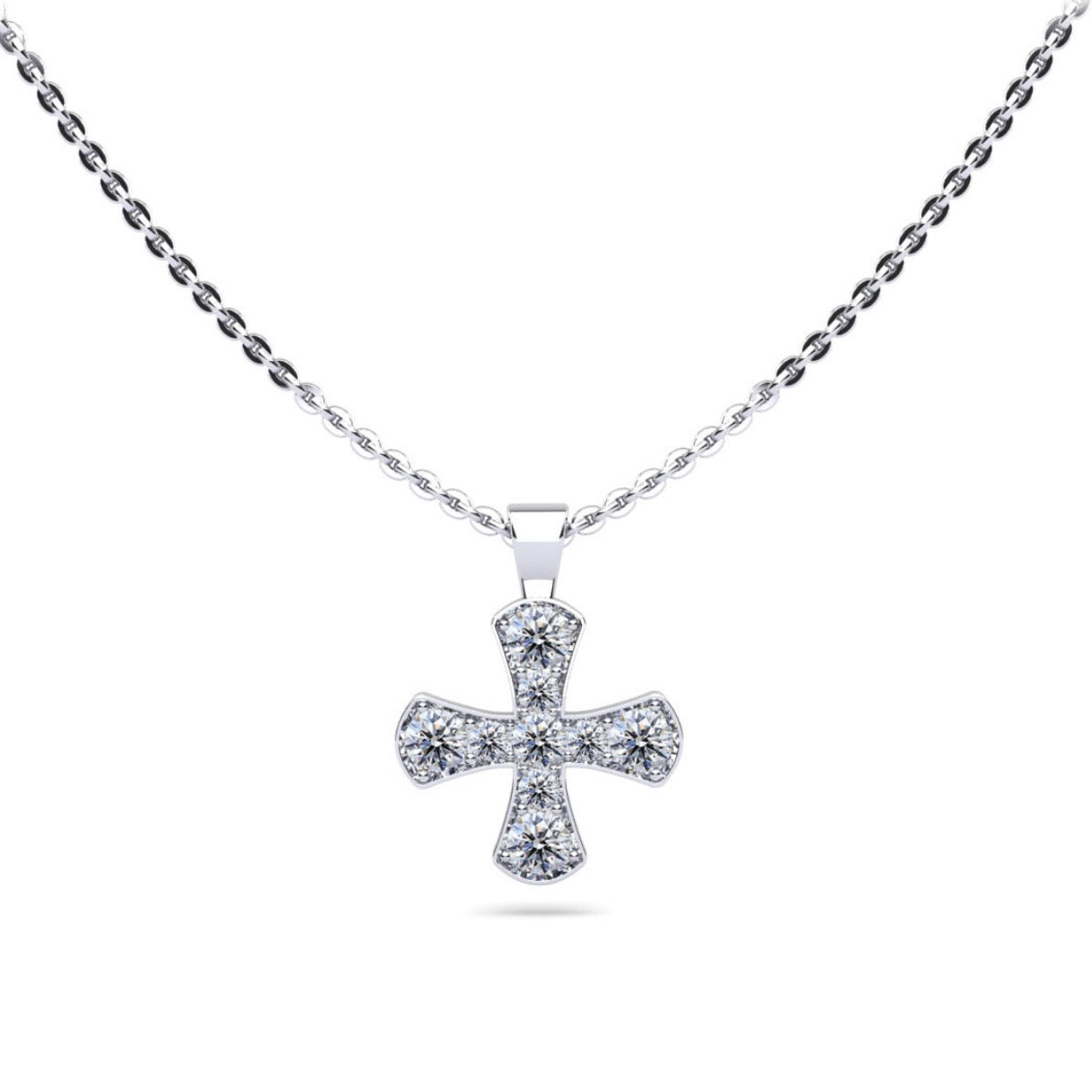 Diamond Cross Pendant with Graduated Stones-.55ct TW - Lab Diamond Necklace