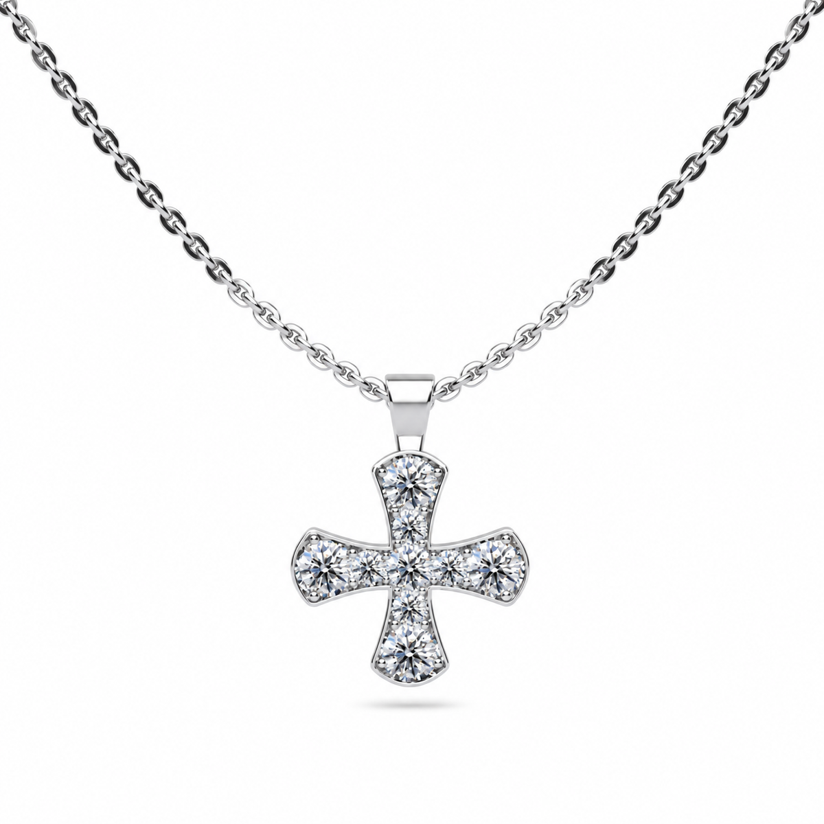 Diamond Cross Pendant with Graduated Stones – view 1 of 2