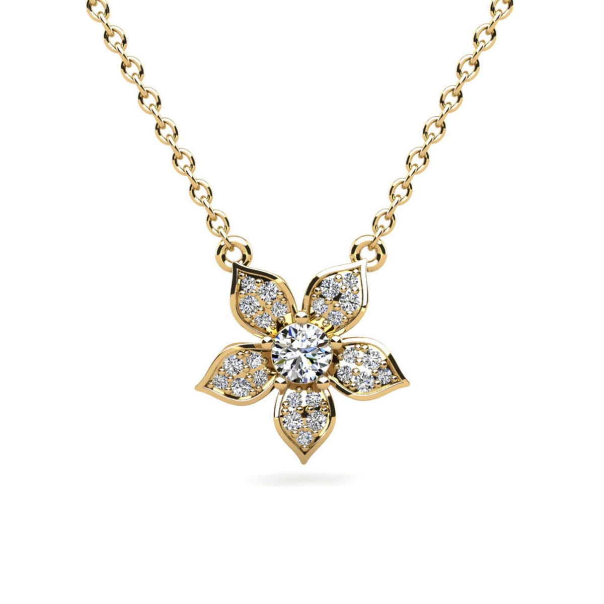 Diamond Pave Flower Pendant-.32ct TW - Lab Diamond Necklace