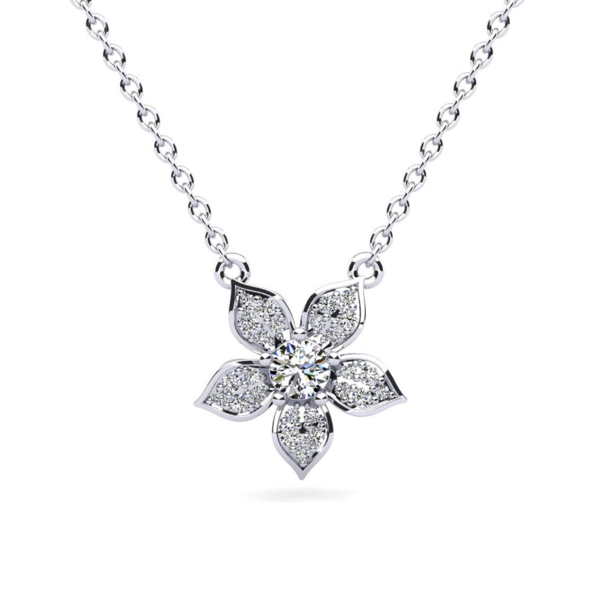 Diamond Pave Flower Pendant-.32ct TW - Lab Diamond Necklace