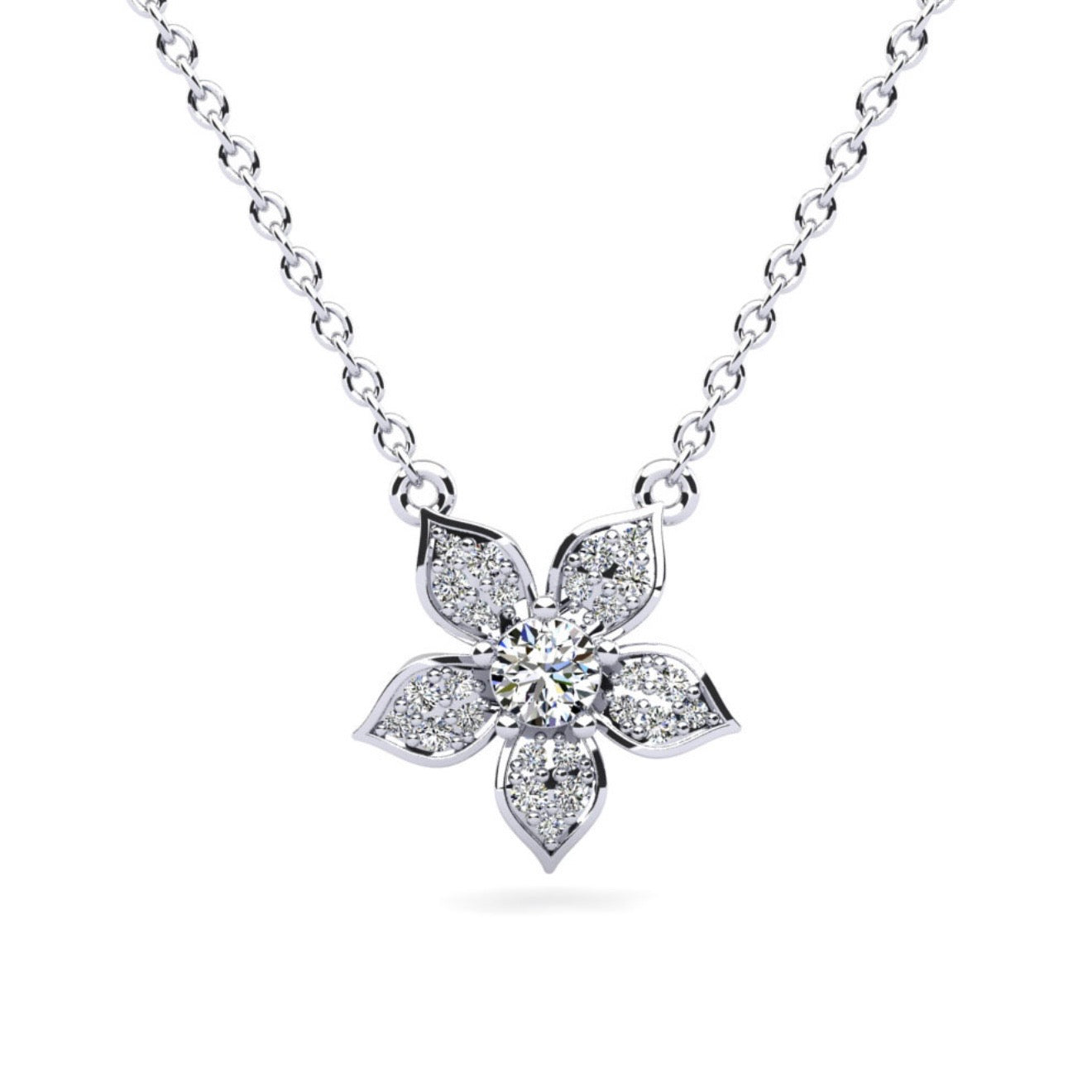 Diamond Pave Flower Pendant-.32ct TW - Lab Diamond Necklace