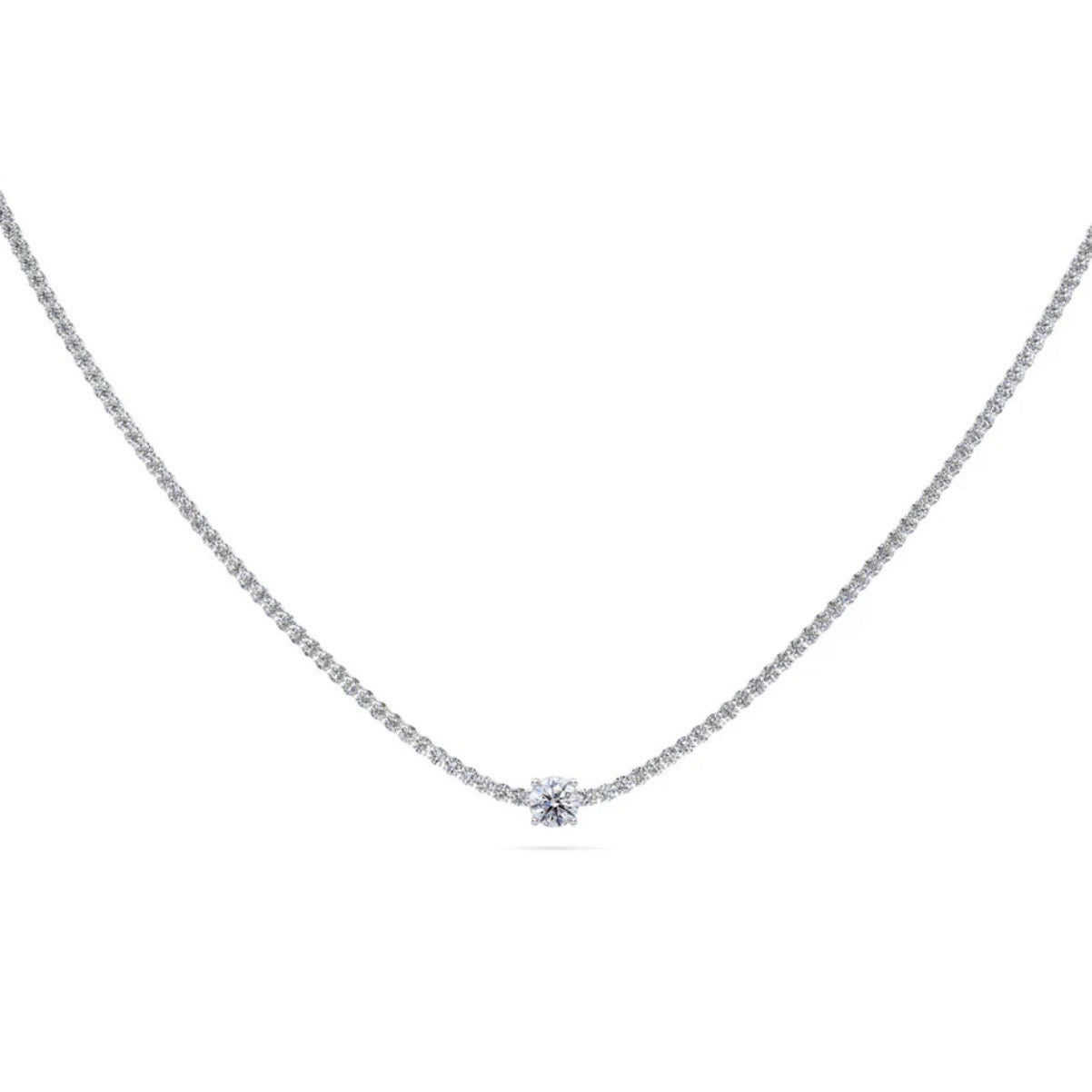 Diamond Tennis Necklace with Large Centre Diamond- Avaialble in 6.00 - 8.20ct - Lab Diamond Tennis Necklace