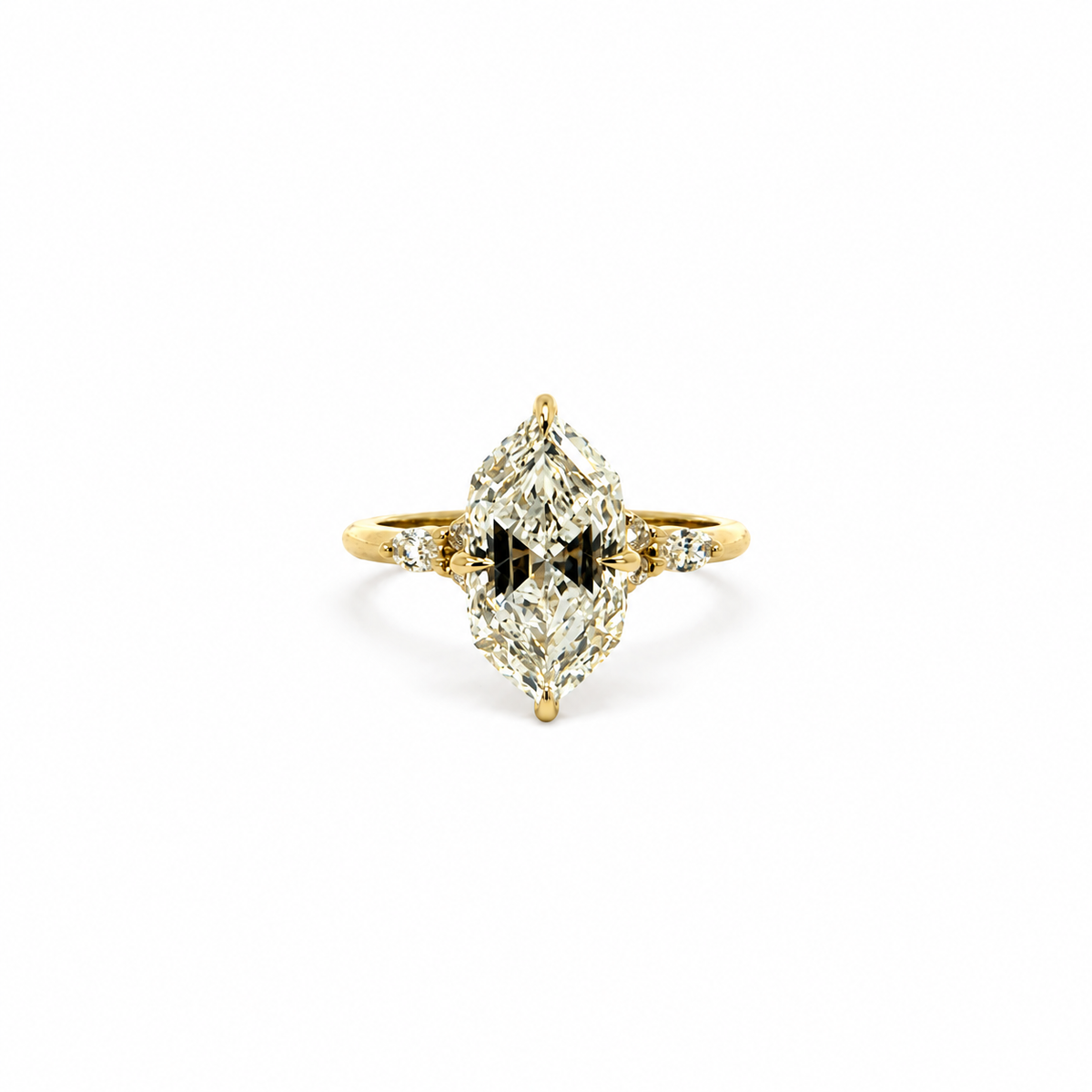 Dutch marquise cut lab diamond engagement ring, 1.80mm non-cathedral tube shank with round and marquise stations and reverse halo – view 1 of 3